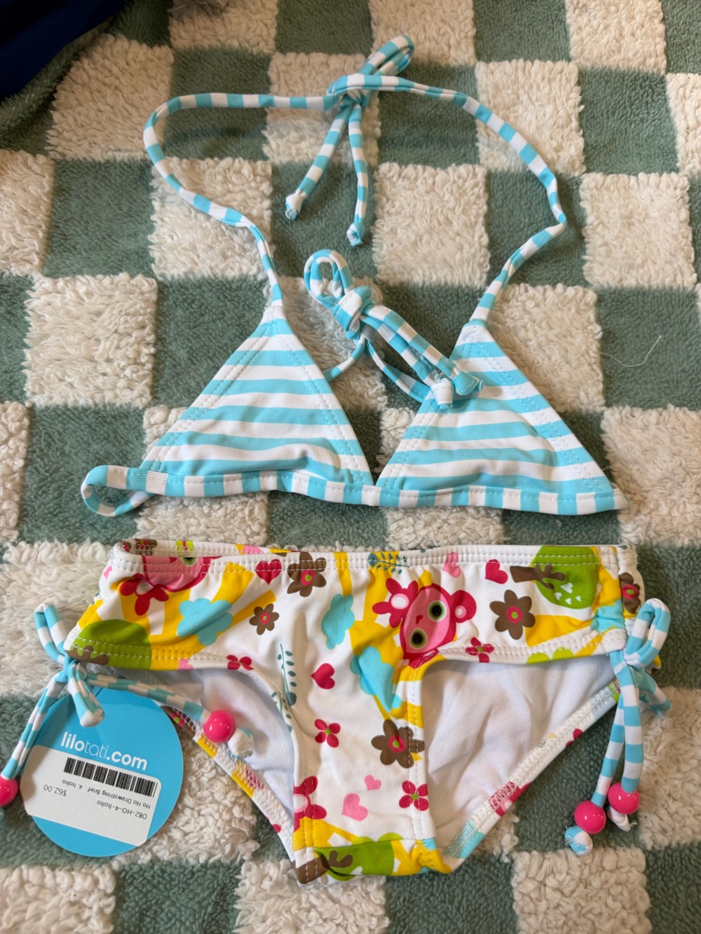 Title: NWT Lilo Tati Ho Ho Drawstring Brief & Striped Triangle Bikini Set